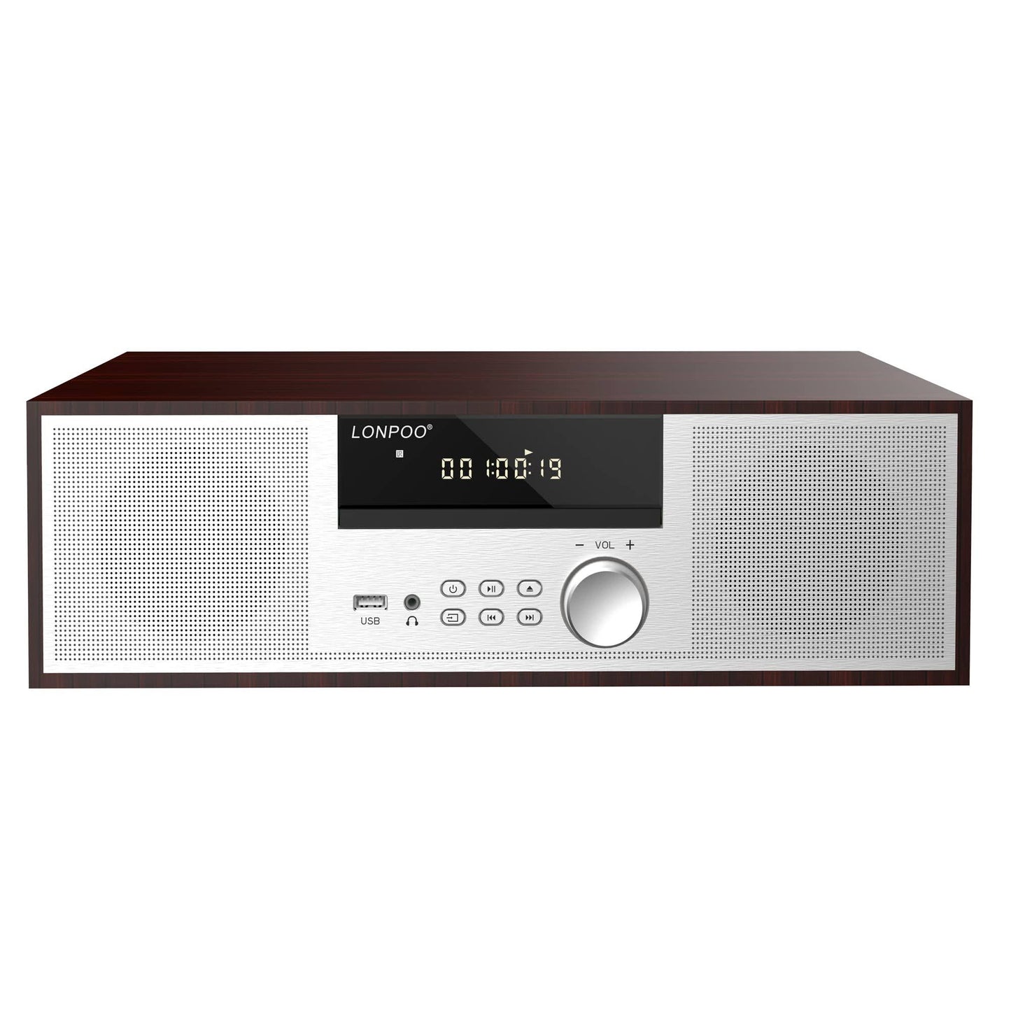 Nostalgic Home Stereo System, Vintage Micro Component 40W RMS CD Player & Wireless Bluetooth Audio Streaming,FM Radio,USB Playback,Aux-in & Earphone