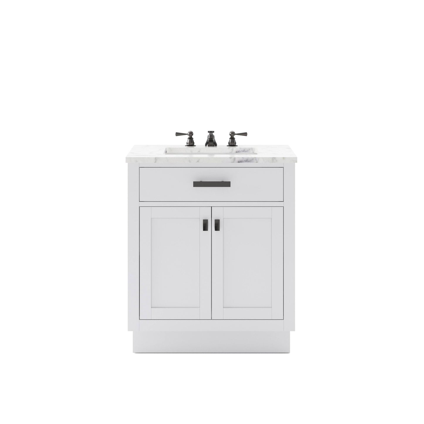 Water Creation Hartford 30 Single Sink Carrara White Marble Countertop Bath Vanity in Pure White