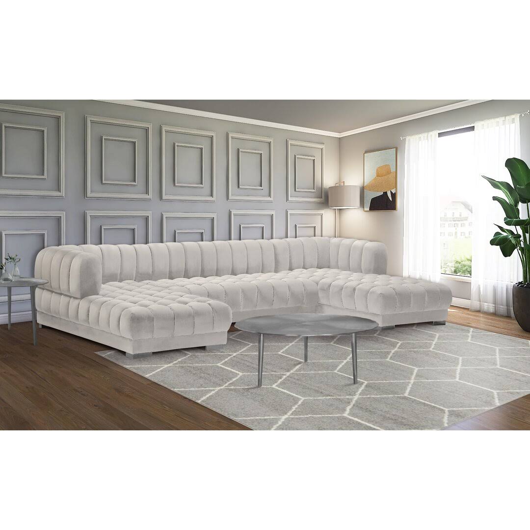 143 Wide Velvet Symmetrical Sectional Everly Quinn Fabric