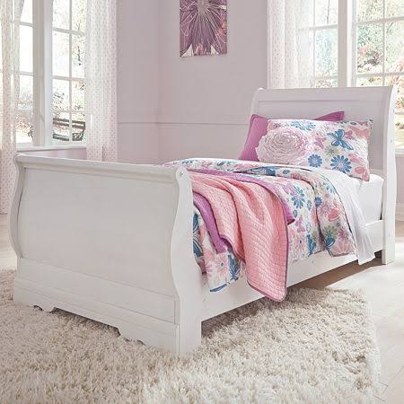 Signature Design by Ashley Anarasia Sleigh Bed | White | Twin | Beds + Headboards Beds