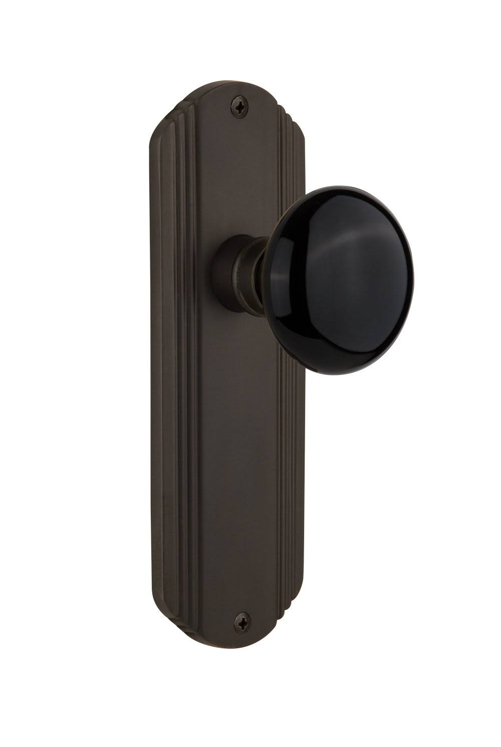 Nostalgic Warehouse 706536 Deco Plate Single Dummy Black Porcelain Door Knob, Antique Brass