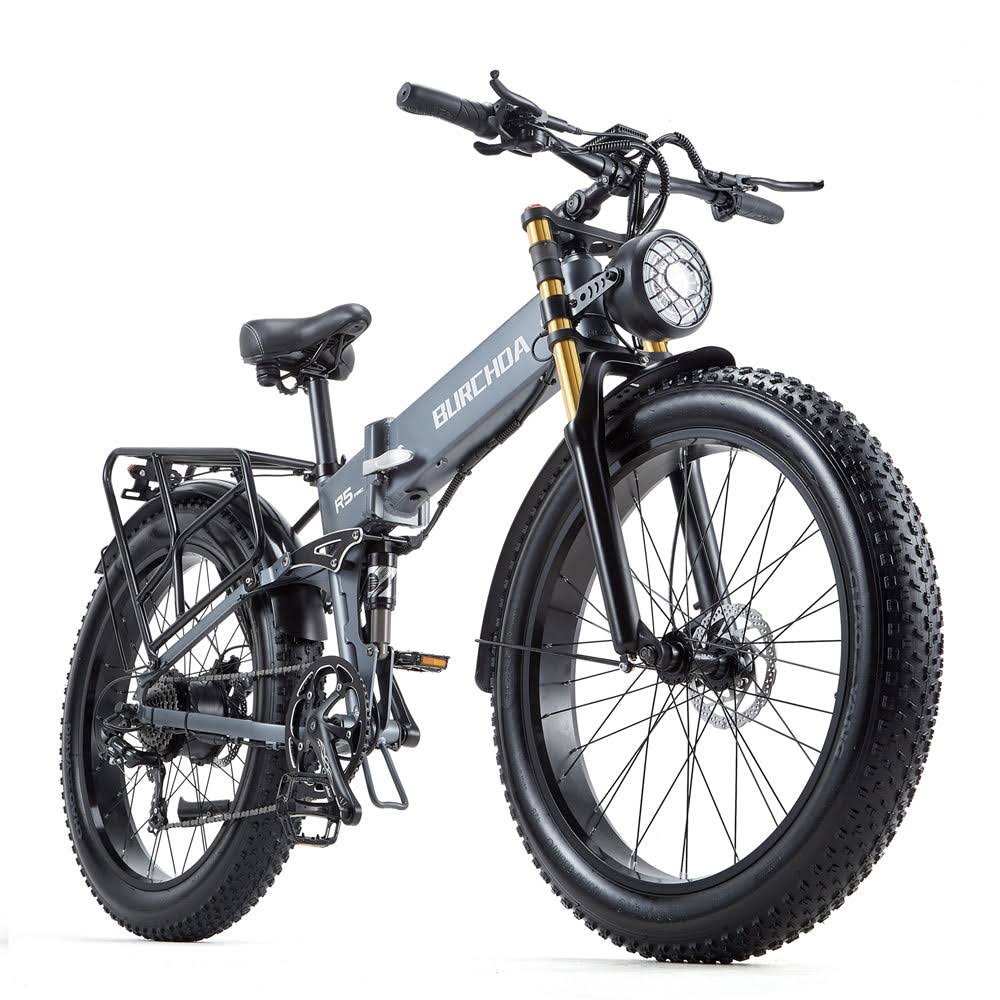 20Ah Fat Tire Folding Mountain Electric Bike MTB, Full Suspension Off Road Double Crown Fork, 1000W 26x4, Long Range Ebike for Adults Gray / 48V 20Ah