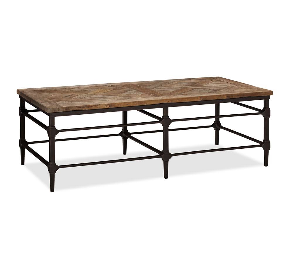 Pottery Barn Parquet Reclaimed Wood & Metal Rectangular Coffee Table