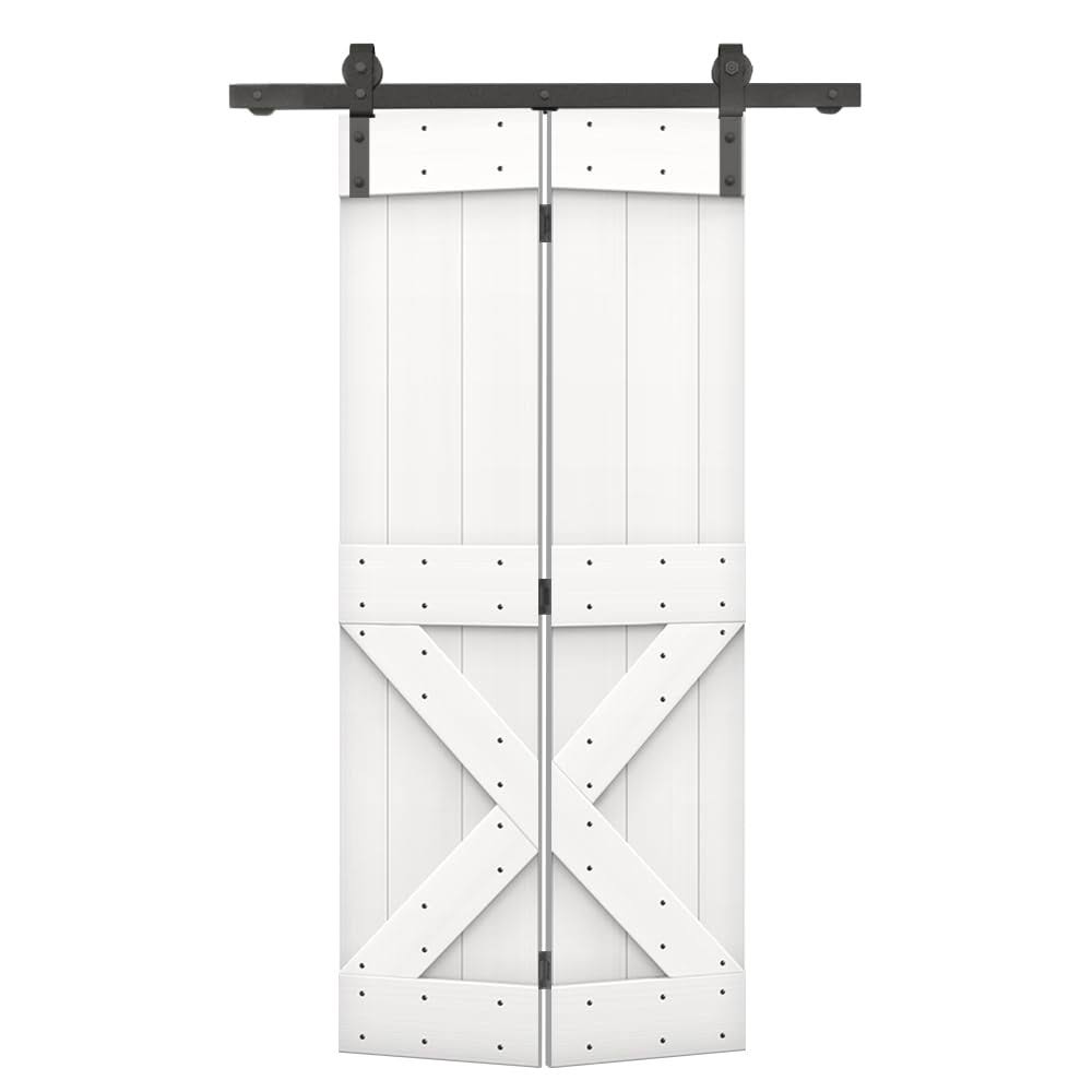 22 in. x 84 in. Mini x Series Solid Core Light Brown Stained DIY Wood Bi-Fold Barn Door with Sliding Hardware Kit