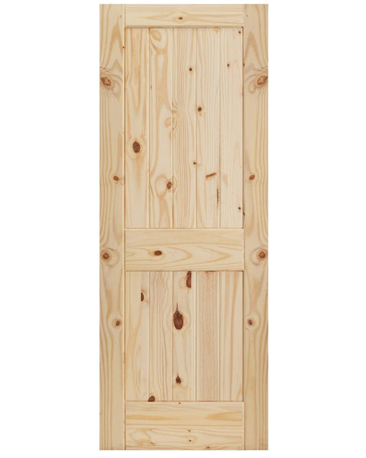 2 Panel Square Top V-Groove Knotty Pine Interior Door, 18 / 80 (6 8)