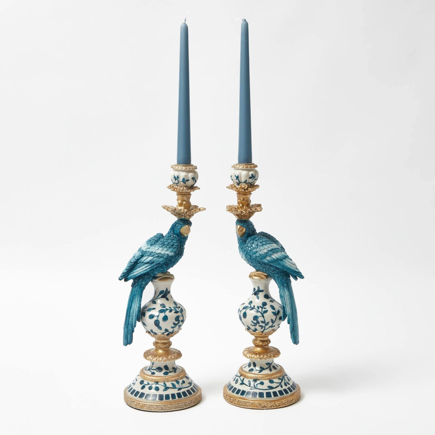 Blue Parrot Candle Holder (Pair)