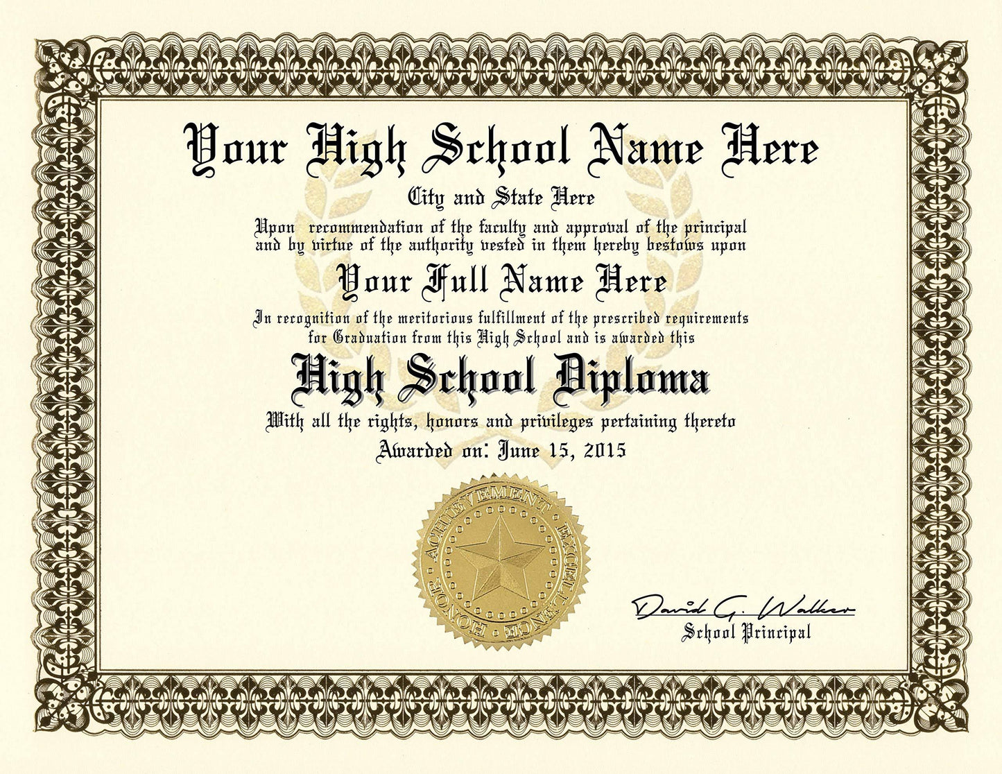 High School Diploma Personalized with your Info