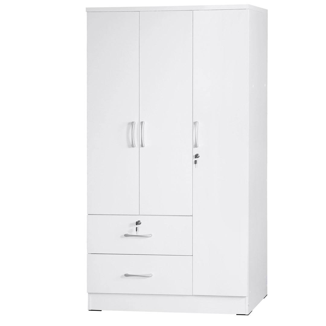 3 Doors Wardrobe, 2 Drawers, 1 Lock - 36W Ebern Designs Color: Beech