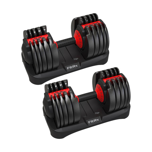 (2 pack) FitRx SmartBell, Quick-Select Adjustable Dumbbell, 5-52.5 lbs. Weight, Black, Single, Size: Pair