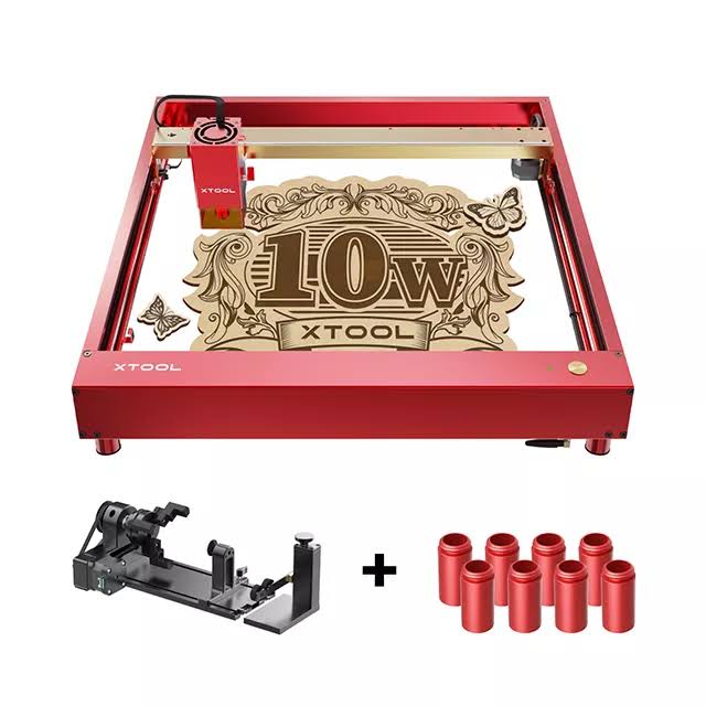 xTool D1 Pro 10W Desktop Laser Engraver Cutting Machine Golden Red / D1 Pro 10W + RA2 Pro + Risers (8 Packs) / US Plug (110V)