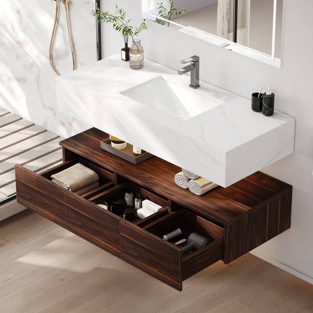 Hader 47.2 Wall Mounted Single Bathroom Vanity with Stone Top Wrought Studio