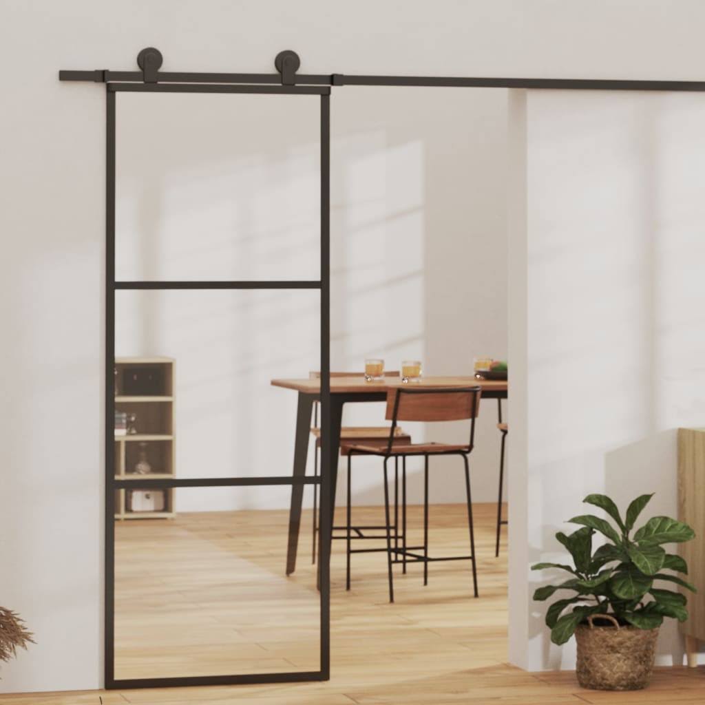 vidaXL Sliding Door ESG Glass and Aluminum 29.9x80.7 Black