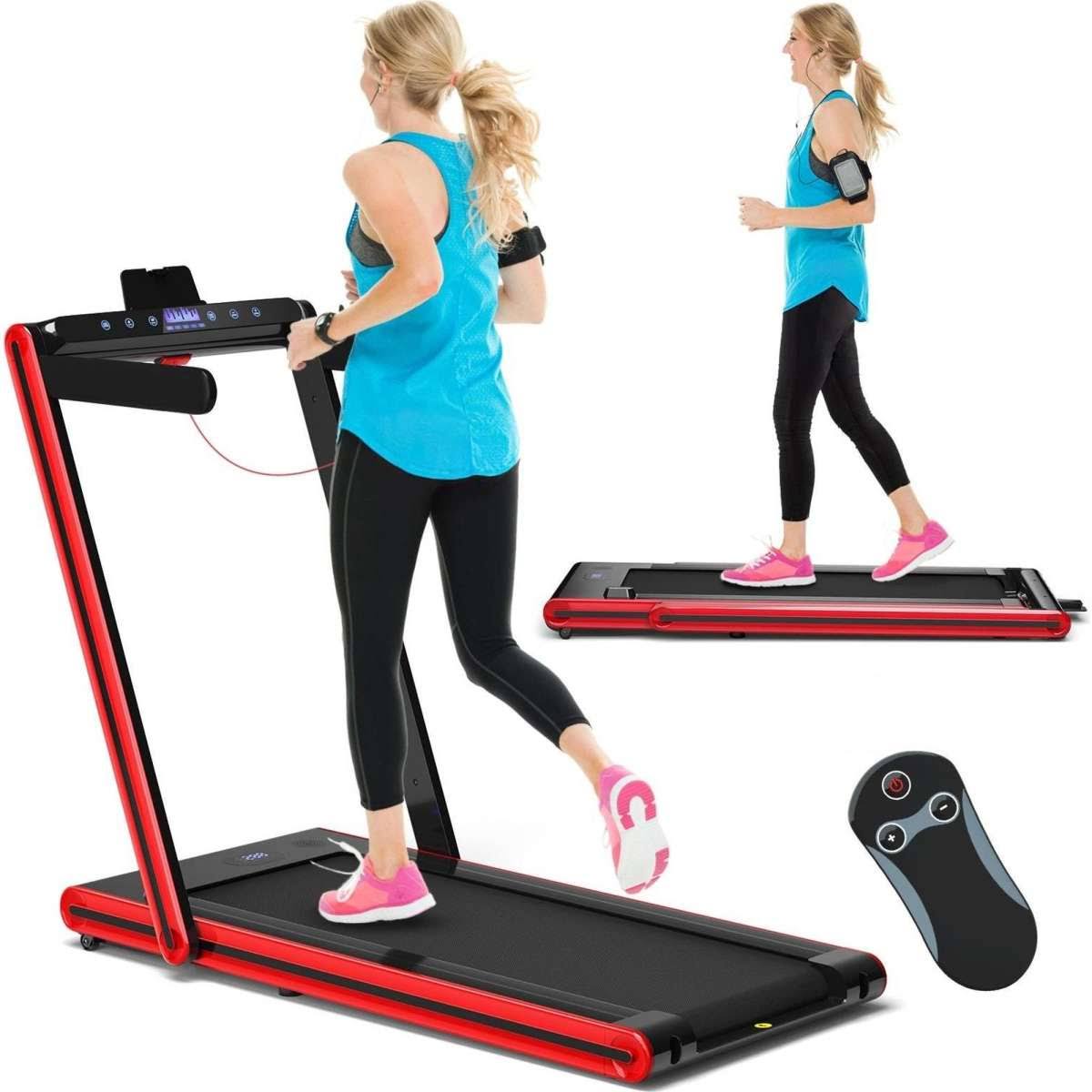 2-in-1 Folding Treadmill 2.25HP Jogging Machine w/ Dual LED Display - Silver