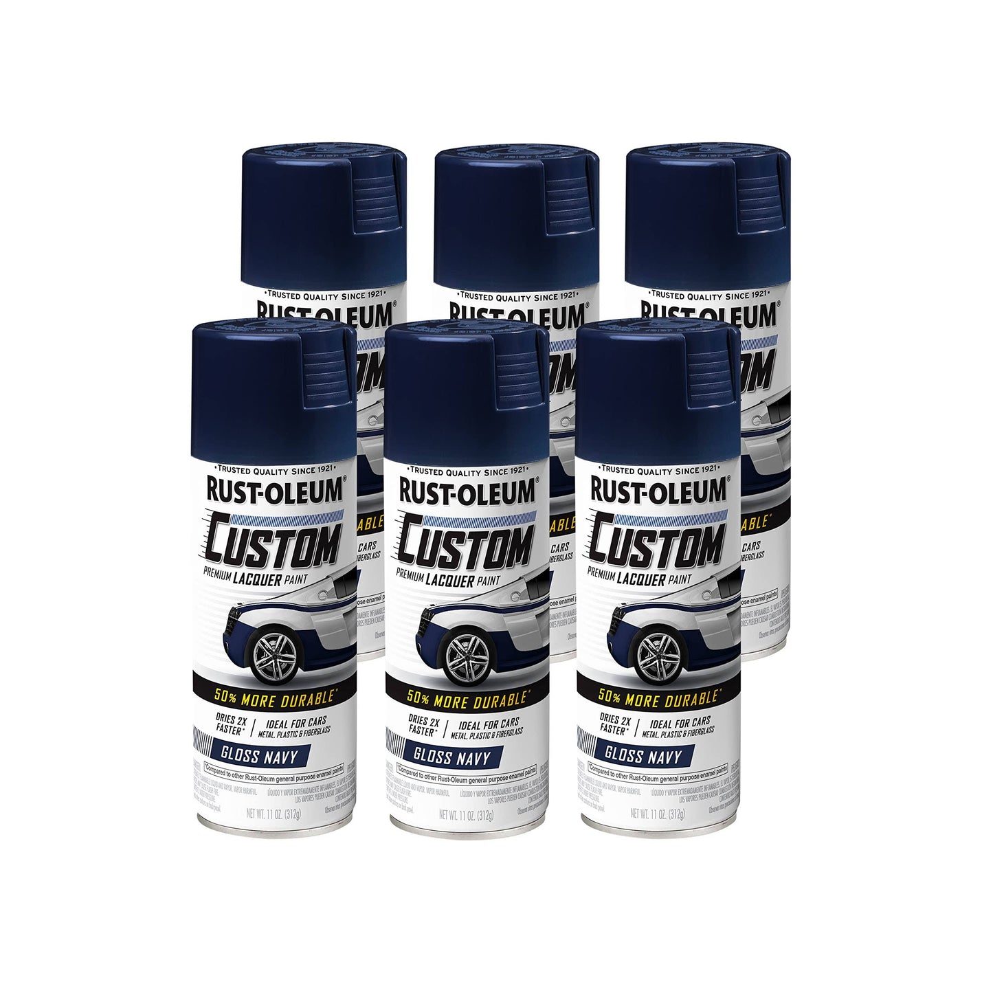 Rust-Oleum 363513-6PK Automotive Custom Lacquer Spray Paint, 11 oz, Gloss Navy, 6 Pack