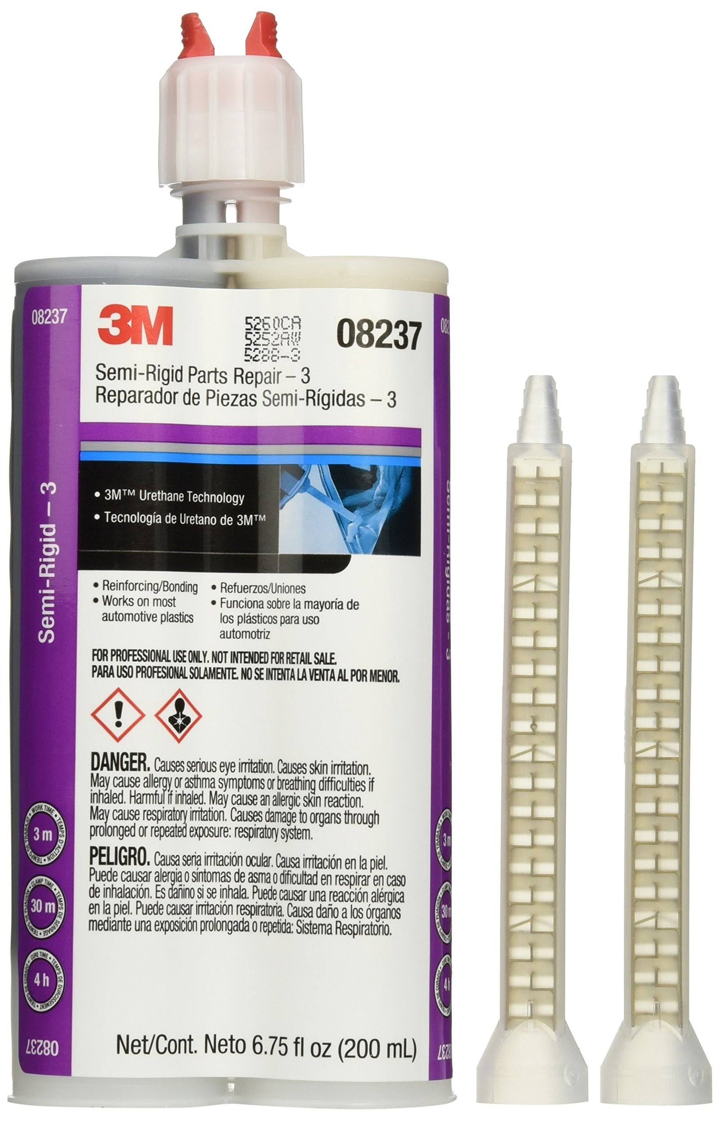 3M Semi-Rigid Parts Repair - 3, 08237, Black, 200 ml Cartridge