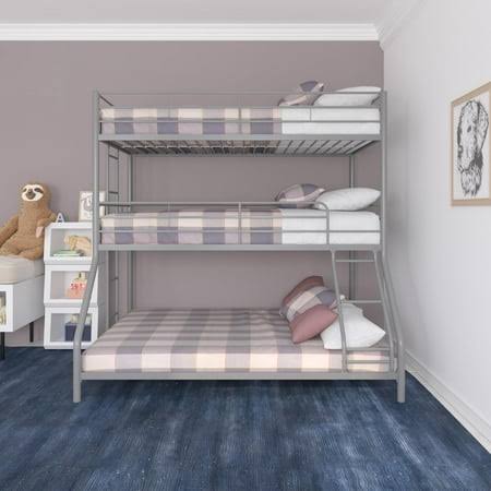 DHP Everleigh Triple Metal Bunk Bed, Twin/Twin/Full, Bed for Kids, Off White