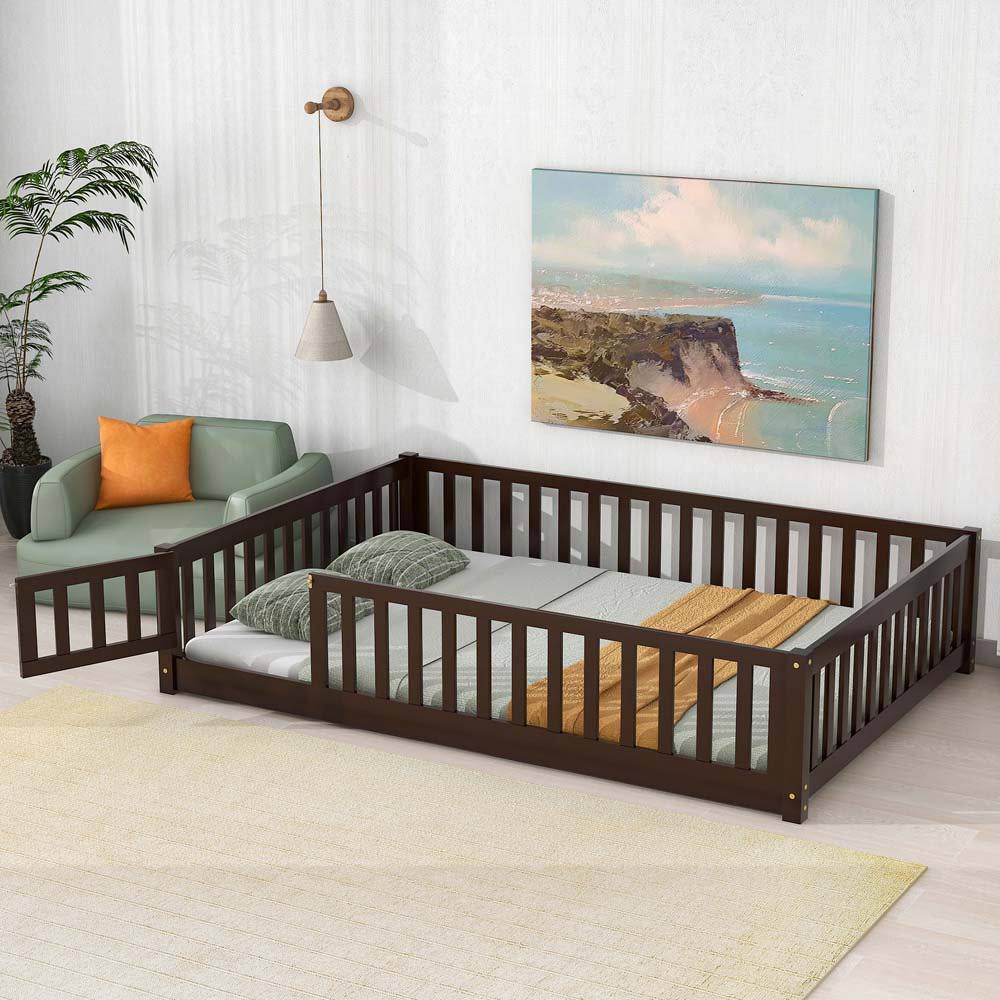 Finka Floor Platforms Bed With Fence and Door by Harriet Bee Harriet Bee