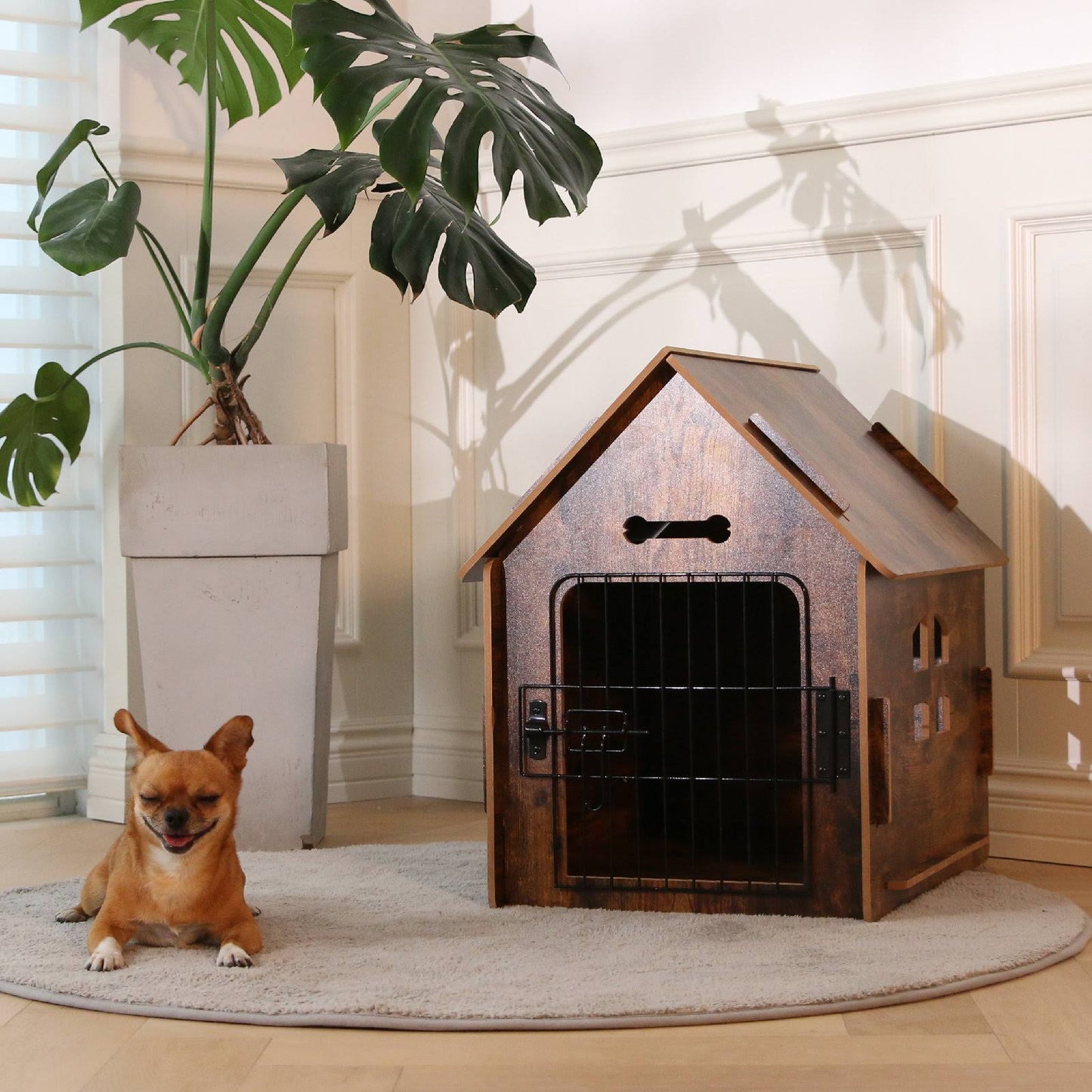 Byrn Wooden Pet house Indoor w/ Roof dog house w/ Removable Mat and Lockable Door for Small dog cat Tucker Murphy Pet Finish