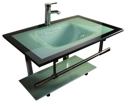 Lorixon Lv-005-31 Glass Wall Mount Vanity Furniture Aqua Green Tempered Glass Bowl Vessel Sink