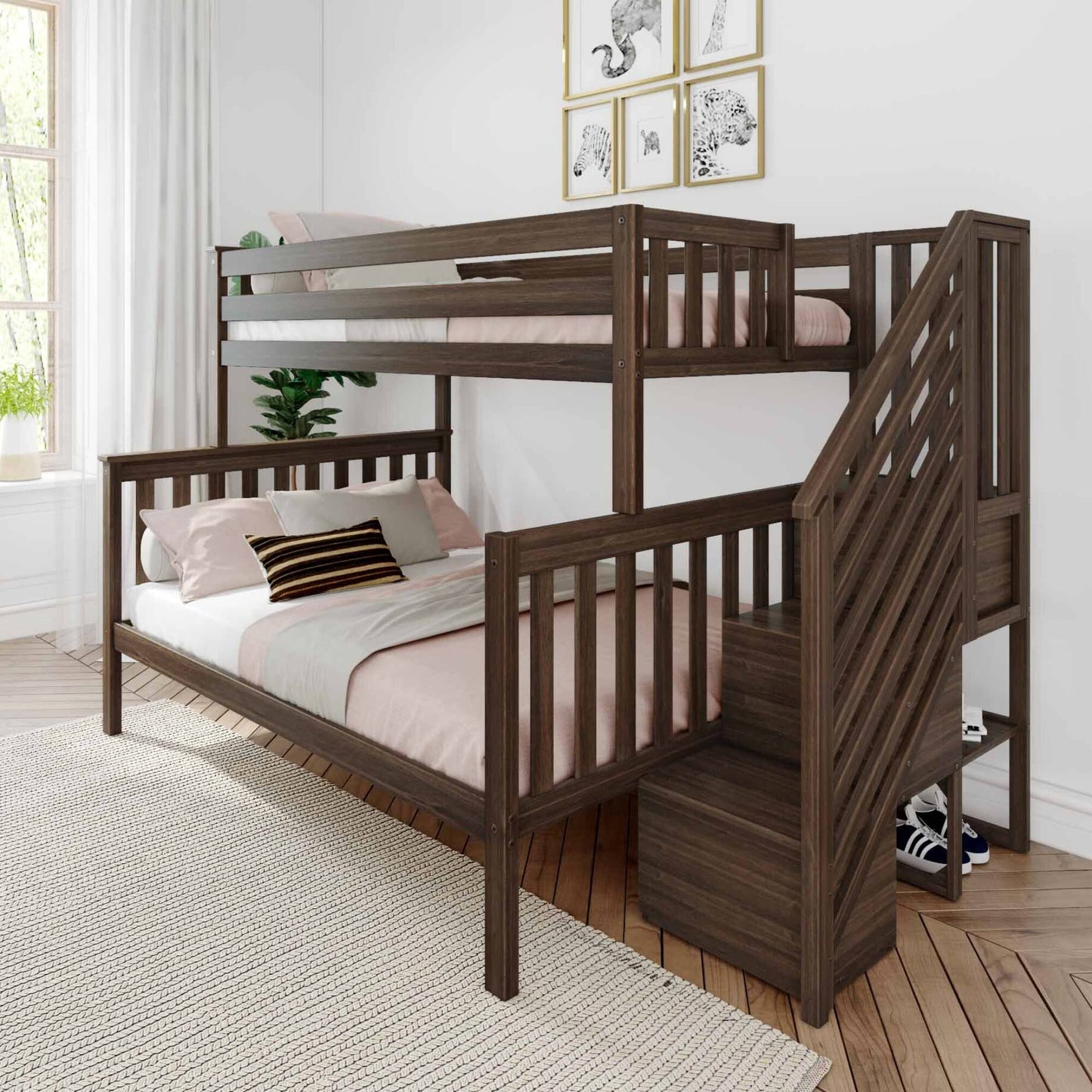 Max & Lily Twin Over Twin Staircase Bunk Bed, White