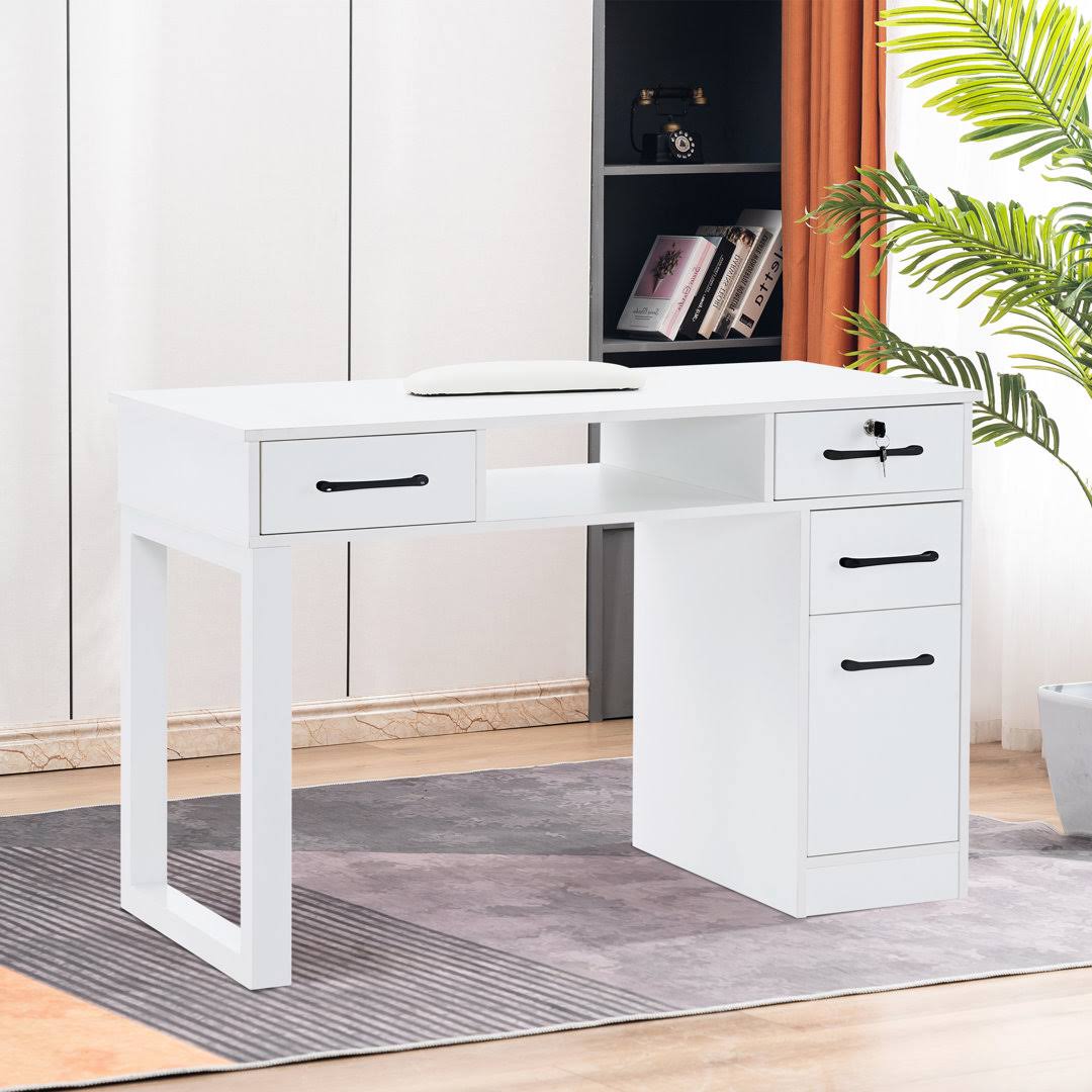 Sakaye Nail Desk with Locking Drawer and Cabinet Latitude Run