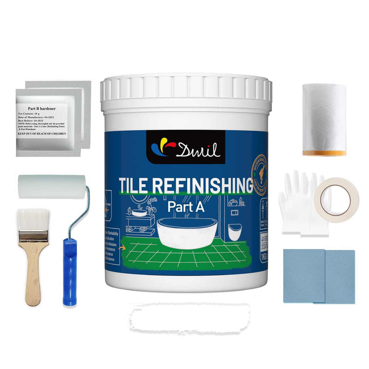 DWIL Tub and Tile Refinishing Kit - Odorless DIY Sink Bathtub Countertop Repair White Coating Easy Cover Application Refacing Bathroom Kitchen Bathtub