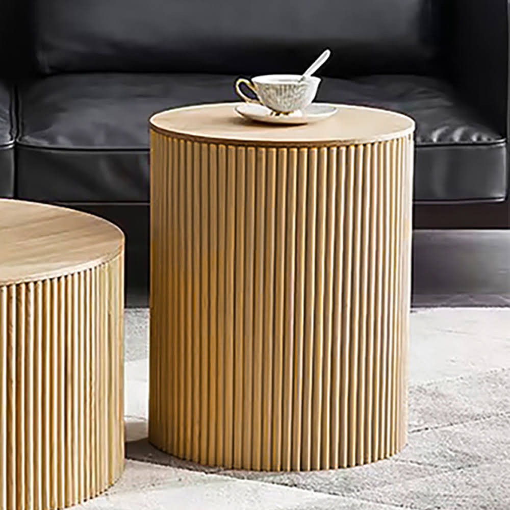 Japandi Round Wood Coffee Table with Storage in Natural