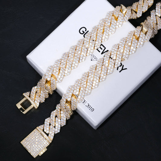 19mm 2-Row Iced Prong Cuban Chain In 18K