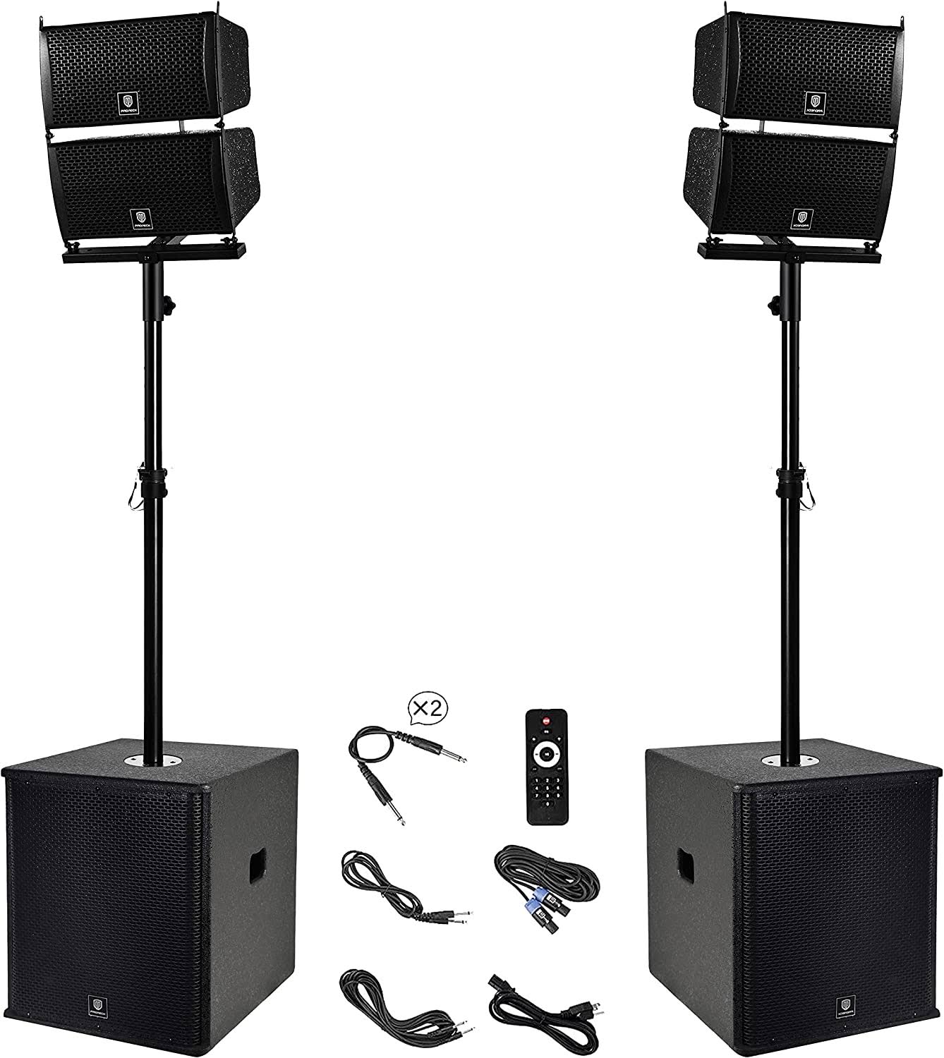 PRORECK Club 6000 15-inch 6000W P.M.P.O Stereo Pa Speaker System Combo Set Black with Subs