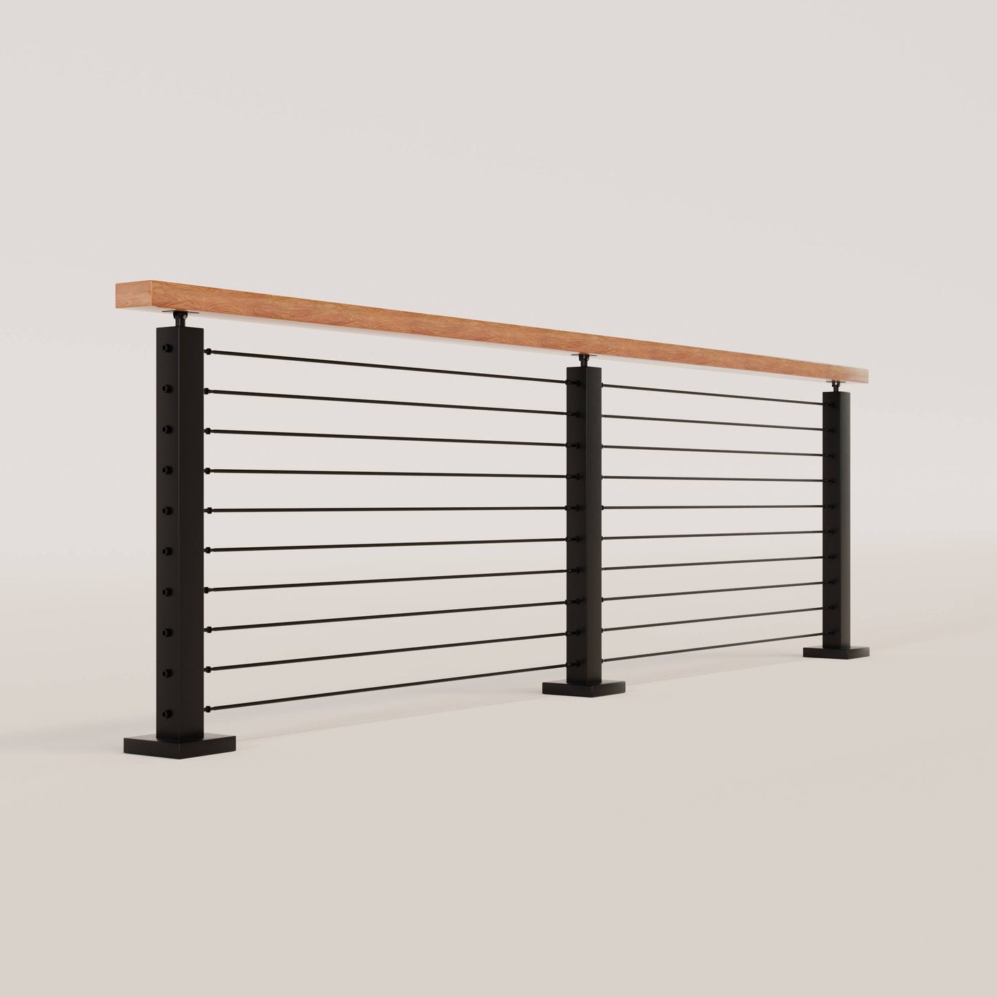 Cable Railing - Black Metal With Light Wood Top 8 Deck Mounted Straight Section 40 inch height / Black