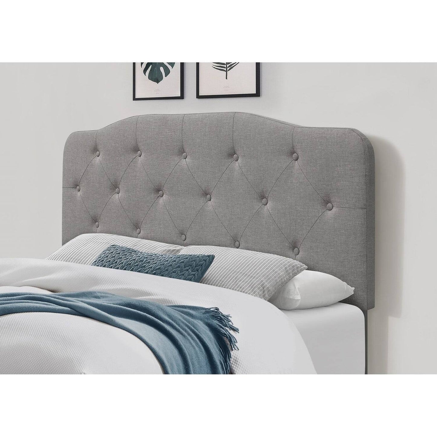 Angela Button-Tufted Adjustable Headboard - Warm Grey - Queen