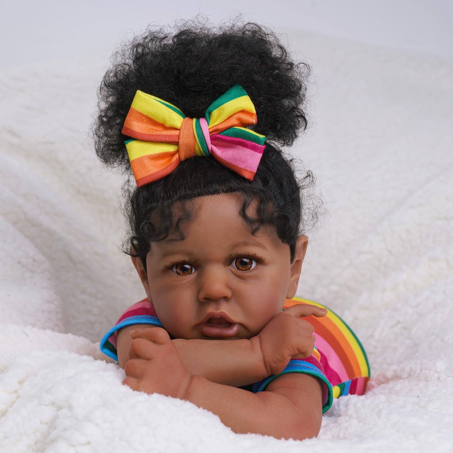 JIZHI Reborn Baby Dolls Black with Lifelike Soft Body African American Realistic-Newborn Girl Doll 22 Inch Best Birthday Gift Set and Toy