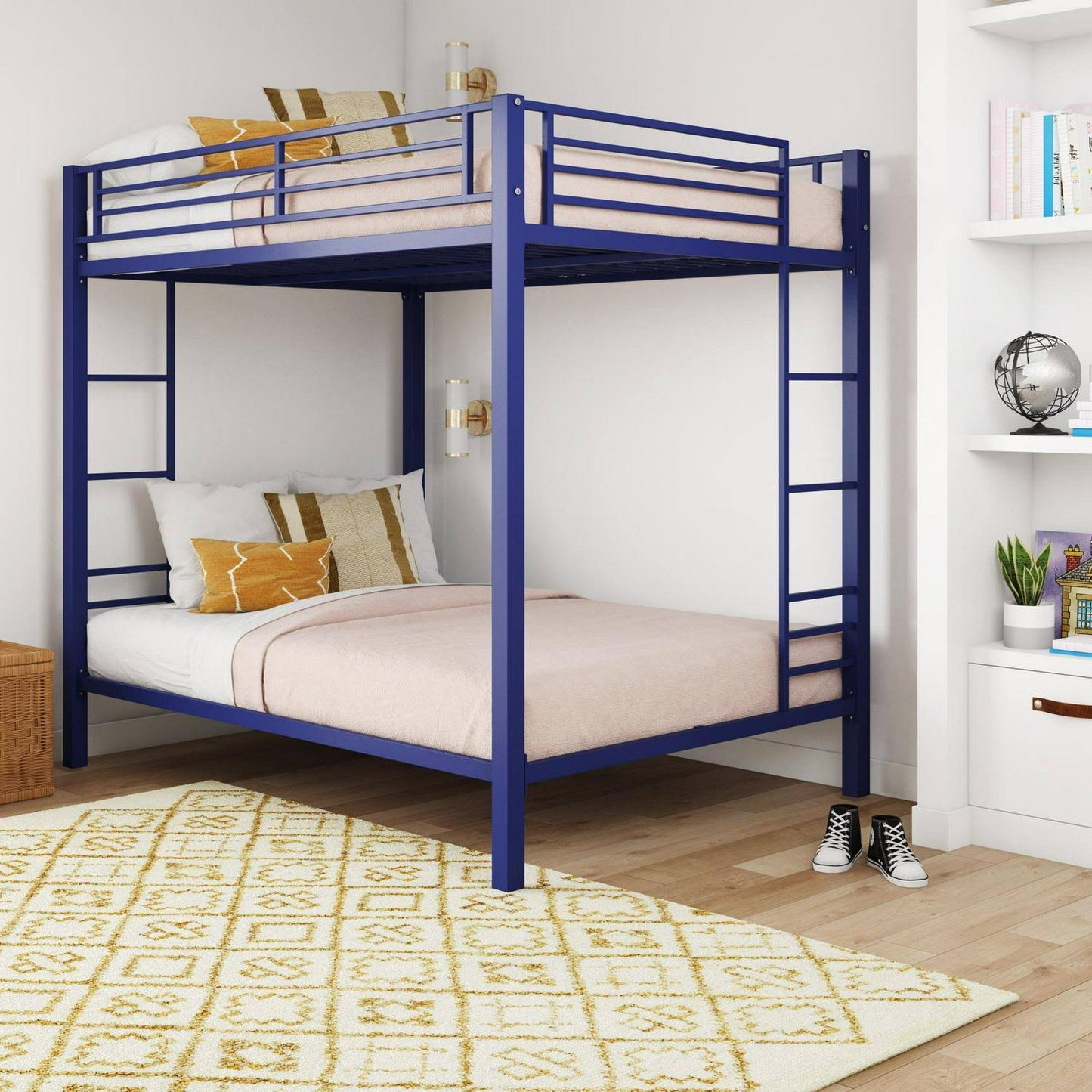 DHP Full Over Full Bunk Bed for Kids Metal Frame with Ladder Blue