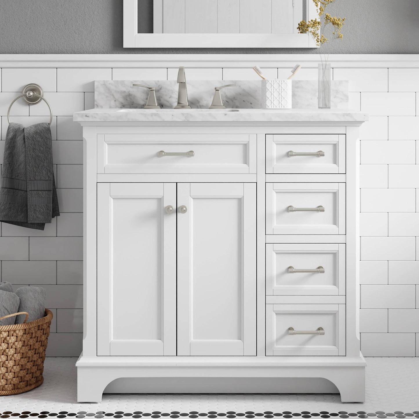 allen + roth Roveland 36-in White Undermount Single Sink Bathroom Vanity with Natural Carrara Marble Top 2026VA-36-201-900