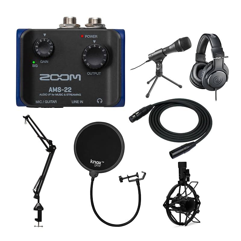 Zoom AMS-22 2x2 USB Audio Interface Bundle with Kellopy Pop Filter and 20 XLR-XLR Cable