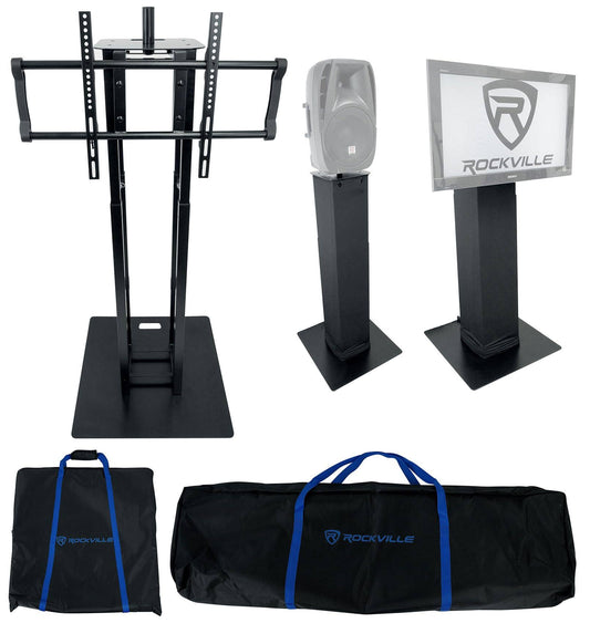 (1) Rockville RTP33-TV White/Black Totem DJ Speaker/Lighting Stand w/ TV Mount